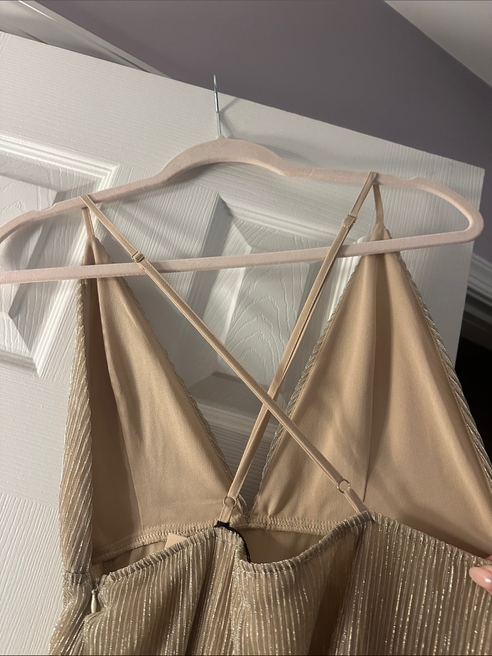 NWT Revolve Superdown Gold V-Neck Maxi Dress with Low Crisscross Back - Picture 3 of 4